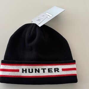 Hunter Black Knit Hat with Red and White Accents